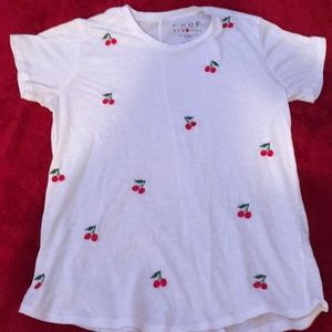White shirt with embroidered cherrys